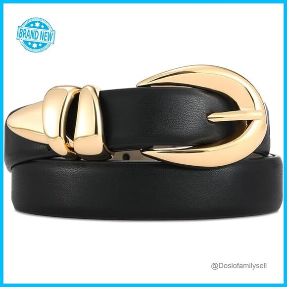Synthetic Leather Belt Gold Buckle Classic Elegant Women\'s Accessory Skinny Fit